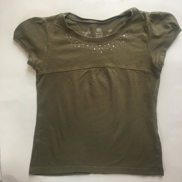 Faded Glory Vintage Olive Green Short Sleeve Girls Tee Shirt T-Shirt Sz 7/8 Med - Picture 3 of 16